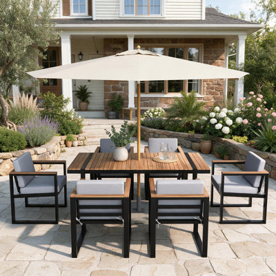 Ensemble de table de salle à manger d'extérieur 7 pièces avec chaises et coussins amovibles pour patio