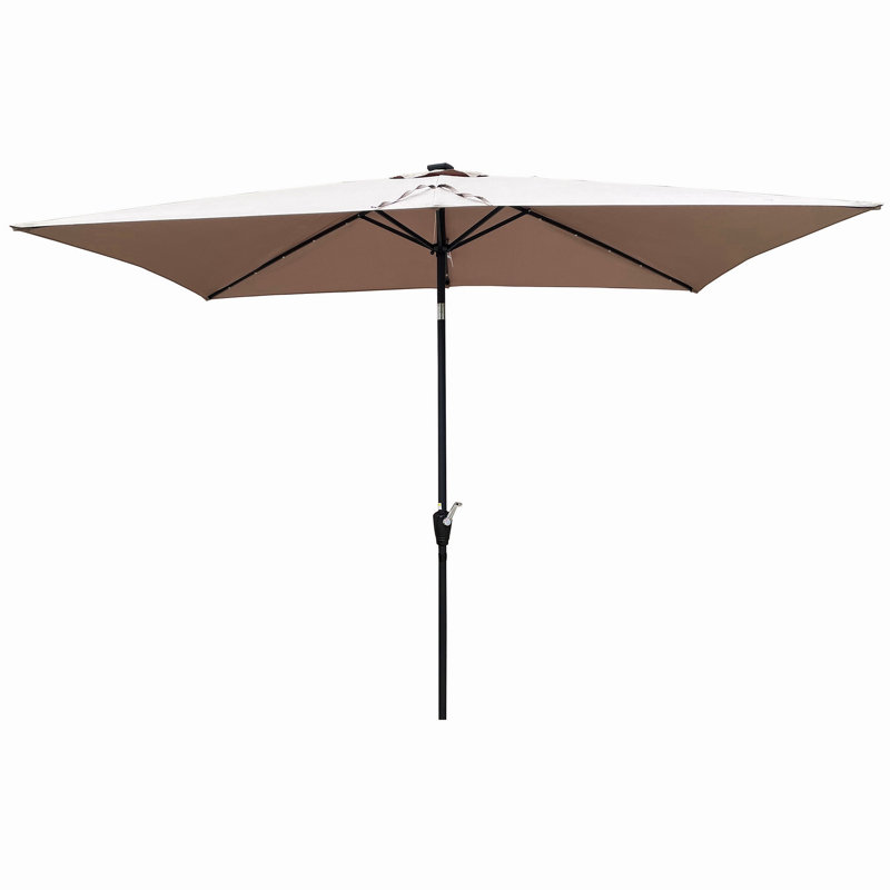 Parasol d'extérieur à DEL solaire 10 x 6,5T avec manivelle et bouton poussoir inclinable pour la cour, Champignon