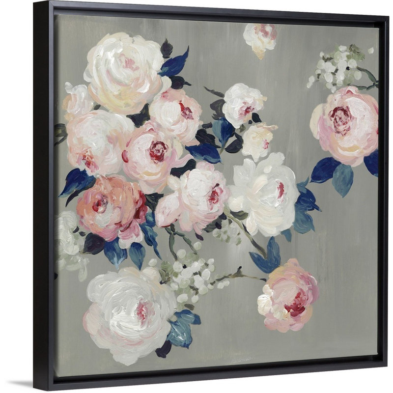Feuilles de cobalt-reproduction d’art sur toile, Cadre noir, H 26 po x l 26 po x P 1,75 po