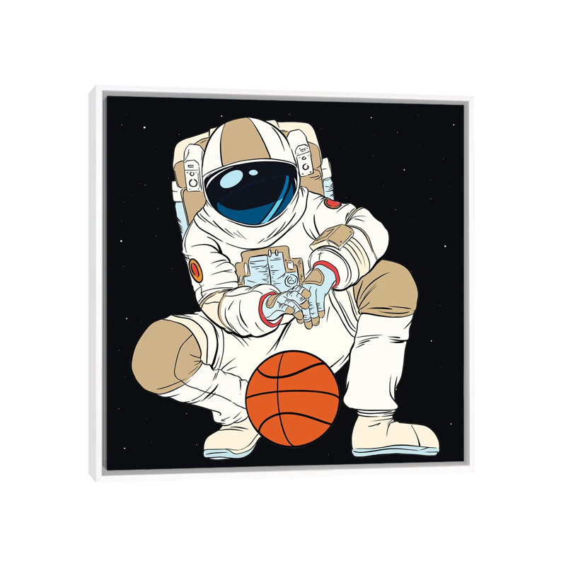 «Play Basketball Astronaut» par - Toile tendue, H 12 po x l 12 po x P 1,5 po, Toile avec cadre blanc