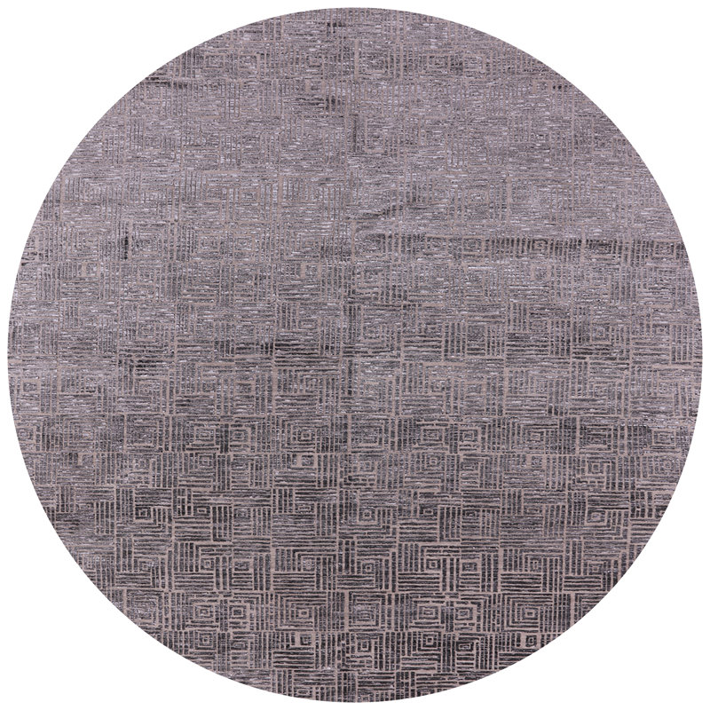Tapis gris à motif géométrique Bornier, Rond 3 pi