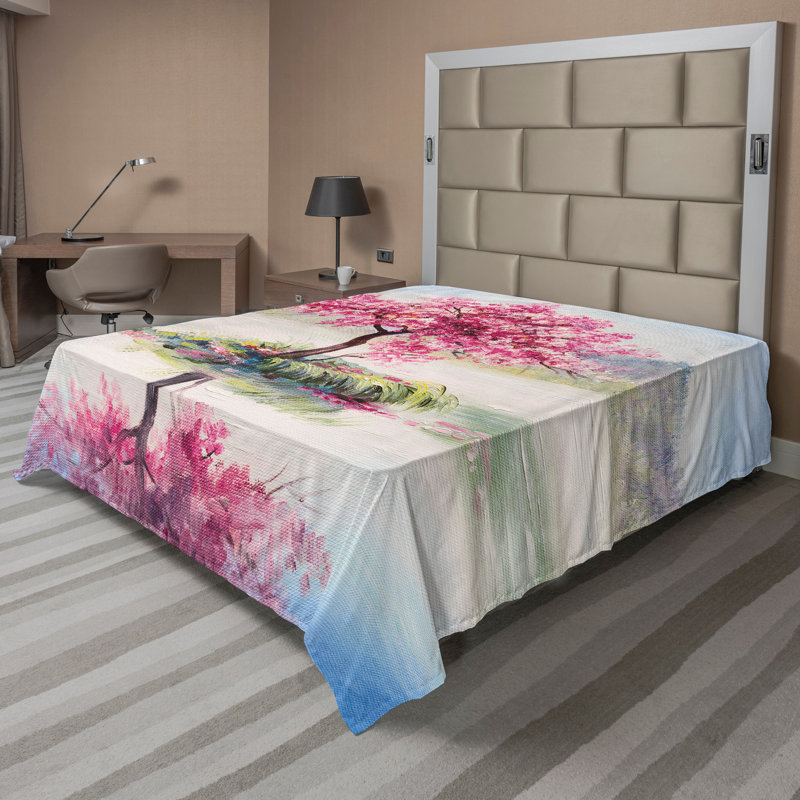Multicolore cerisier japonais Ambesonne, Drap plat pour très grand lit californien