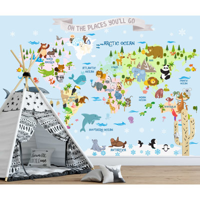 Papier peint amovible Animaux sur la carte du monde
