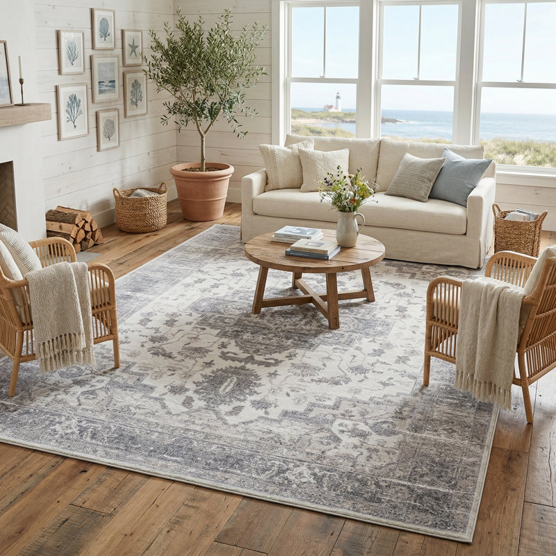 Zehorit Machine Washable Vintage Area Rug For Living Room, Hallway Runner, Entryway Rug, Rectangle 9' x 12'