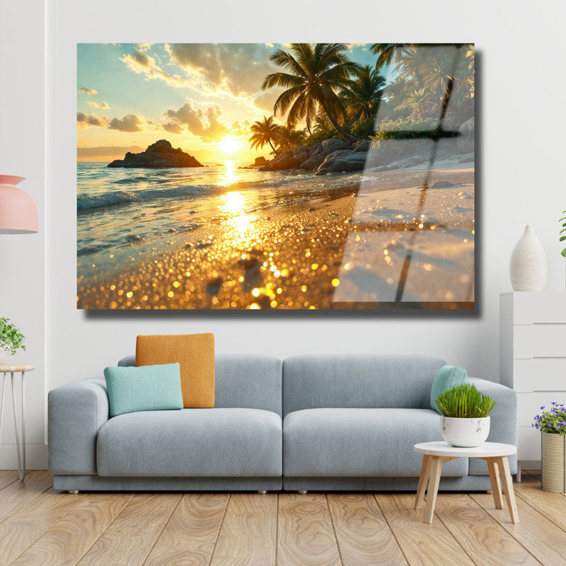 Art mural en verre trempé Tropical Beach, 12" H x 16" W