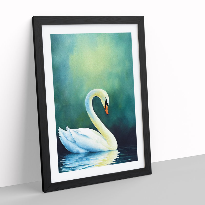 Watercolour Swan - Single Picture Frame Painting, 64cm H x 46cm W x 2cm D, Black