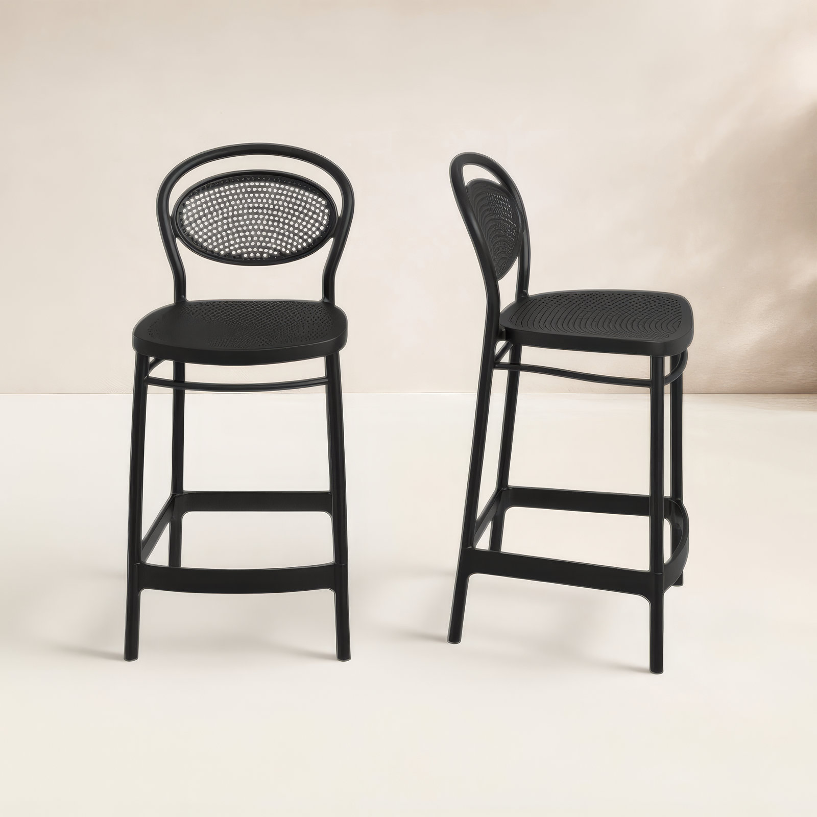 Farrah Outdoor Bar Stool, Black, Counter Stool (25.6" Seat Height)
