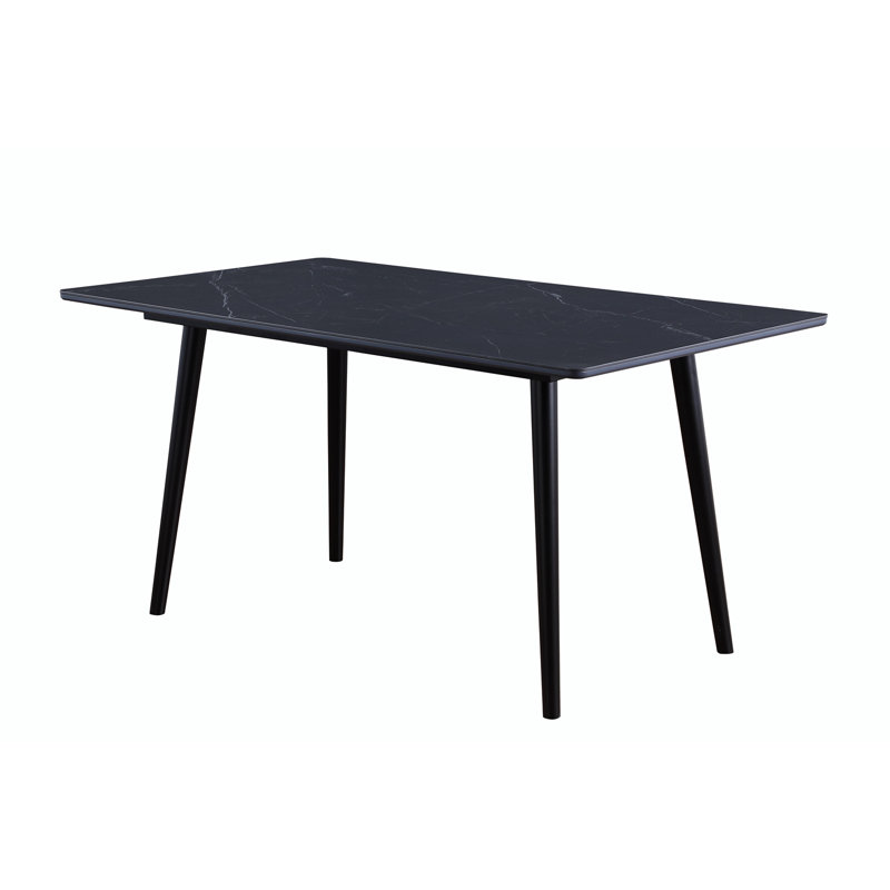 Stone Top Metal Base Dining Table, Black