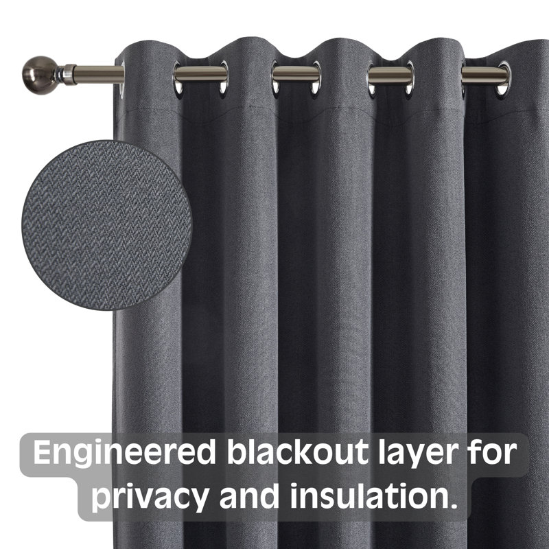 100% Linen Blackout Eyelet Curtain Panels - Premium Thermal, Total Blackout Window Drapes, Charcoal, 117cm Width x 137cm Drop