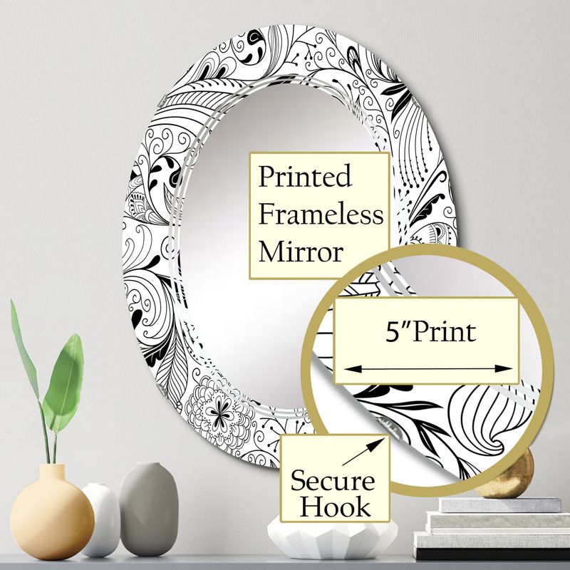 Miroir mural noir et blanc à motif floral, 30 po x 20 po