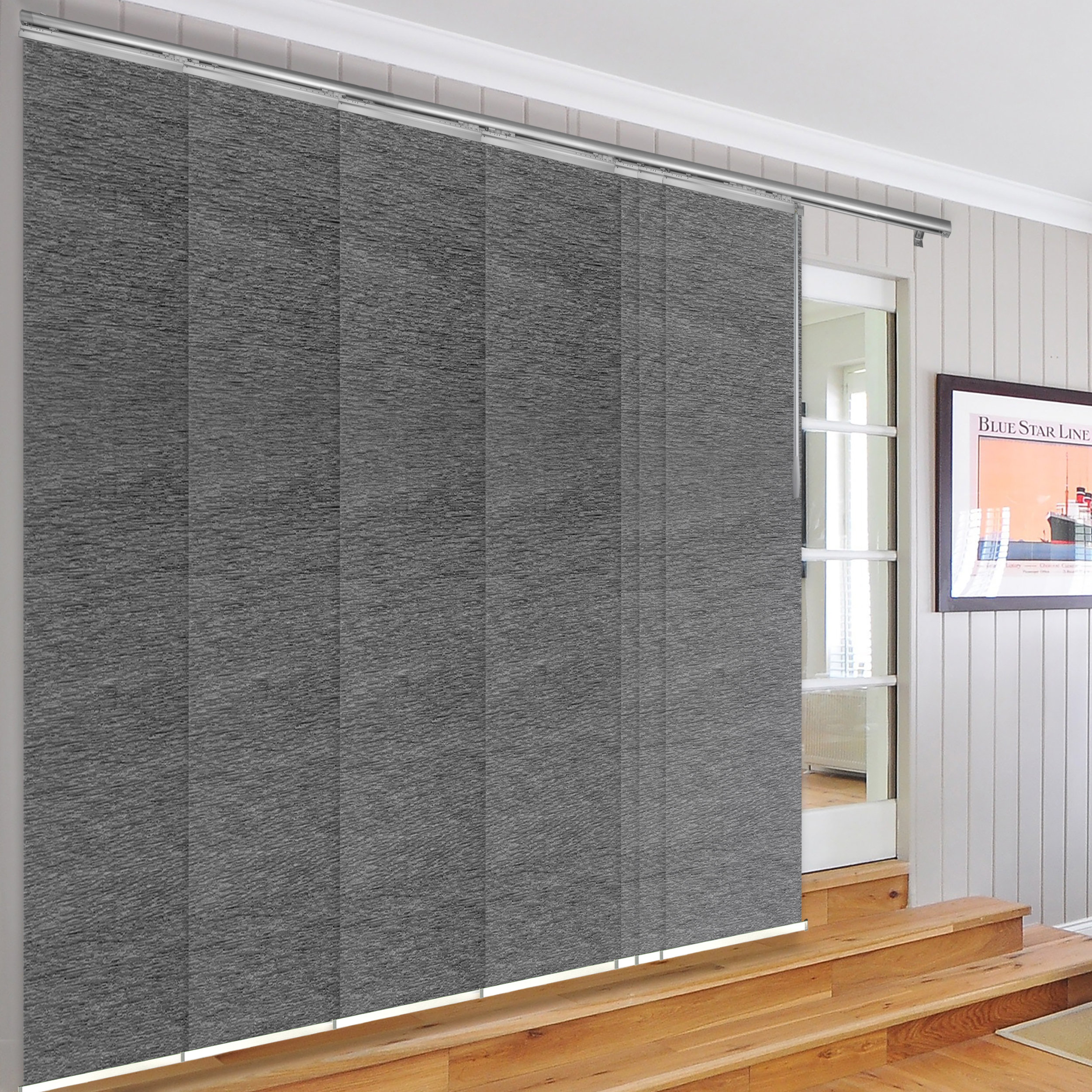 Rod Desyne Charcoal Camo Blind 7-Panel Single Rail Panel Track Extendable  110-153W x 94H, width 23.5