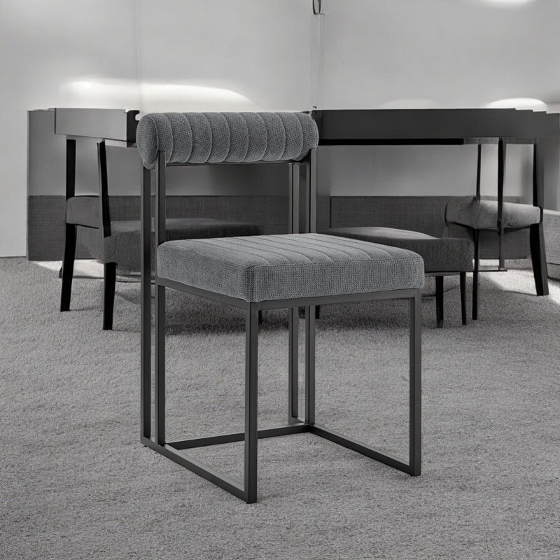 Ensemble de deux chaises d'appoint de salle à manger rembourrées en polyester gris et noir, Noir, Dark Grey 