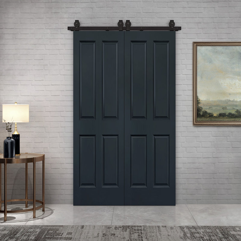 Charcoal Gray MDF Double Bi-Fold Barn Doors with Black Hardware