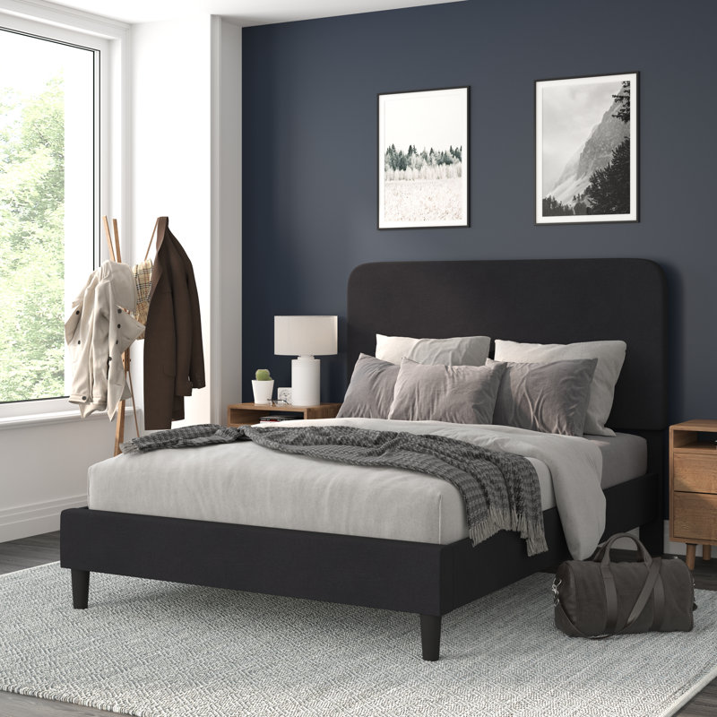 Aluino Fabric Upholstered Platform Bed with Headboard by Flash Furniture, Charcoal, Queen