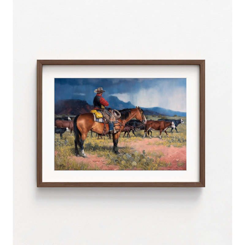 «Alay Twenty Years In The Saddle» par Jack Sorenson, reproduction de peinture de l'Ouest, reproduction d'art du Sud-Ouest, vache, reproduction d'art