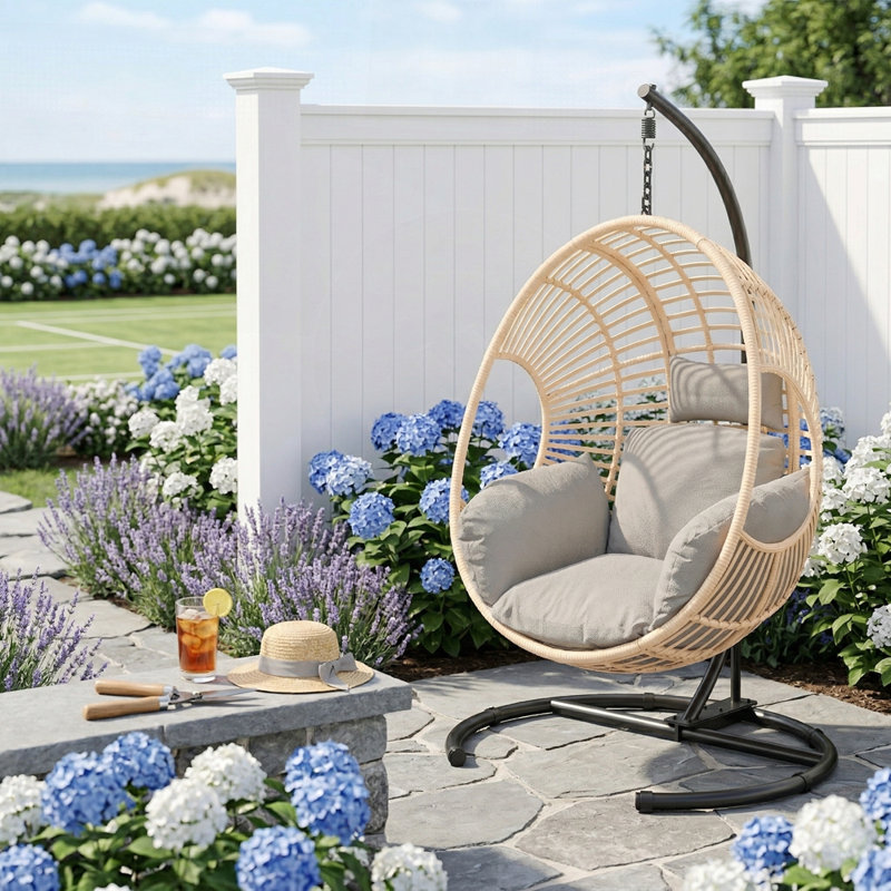 42 très larges fauteuils suspendus à base en U avec coussin de 8 pouces, rotin PE résistant aux intempéries et housse imperméable pour patio, jardin et balcon
