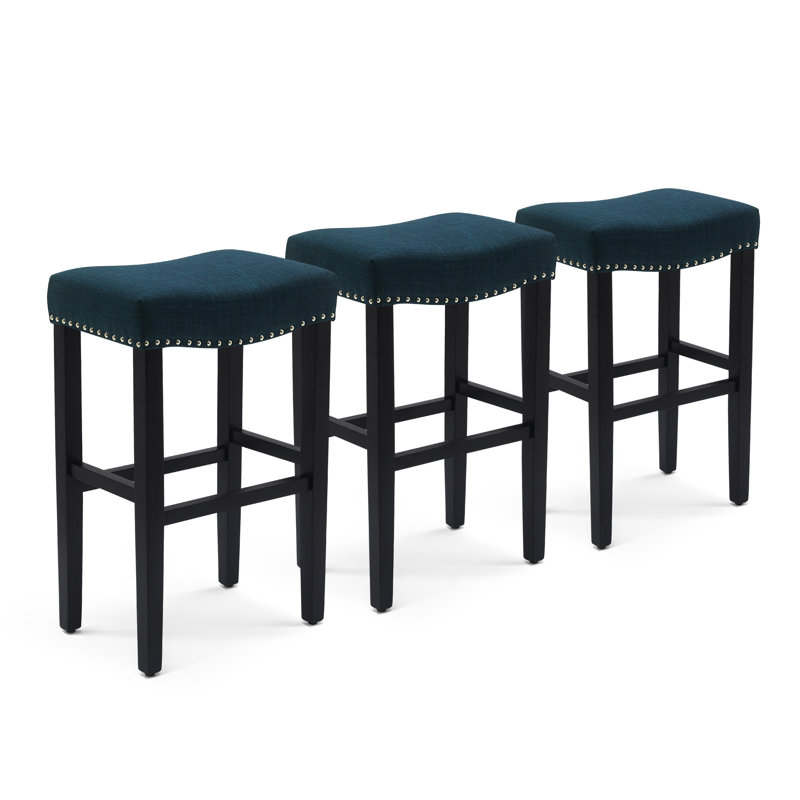 Tabouret Jameson, Tabouret de bar (siège d'une hauteur de 29 po), Tissu bleu marine / cadre noir