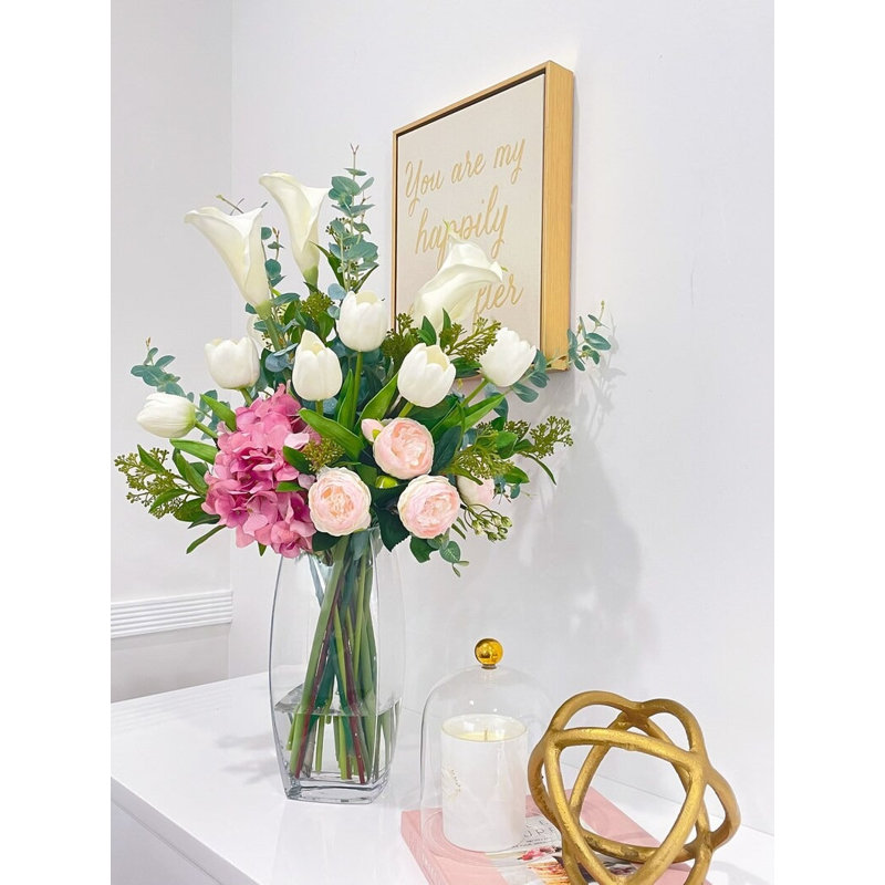 Lilies/Tulip Real Touch Artificial Flowers in Vase