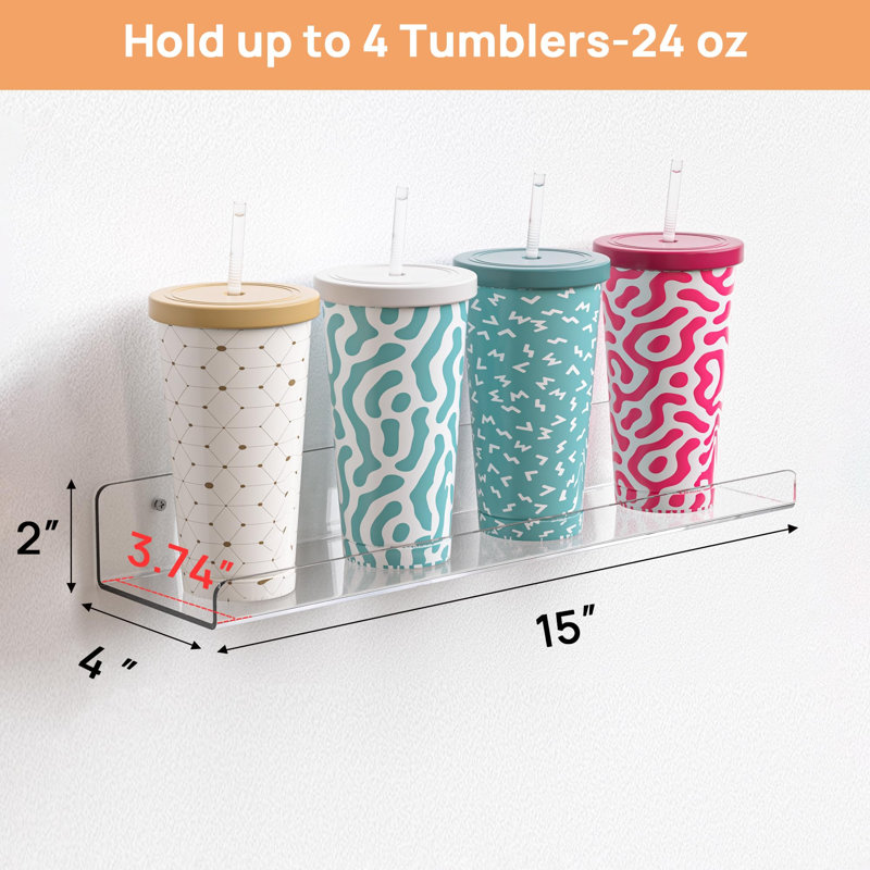 Tablettes en acrylique pour le rangement de la salle de bain, organisateur mural à tablettes flottantes de 15 po pour le parfum, maquillage, soins de la peau, bibliothèque pour enfants pour chambre à coucher, chambre de bébé, transparent, paquet de 4