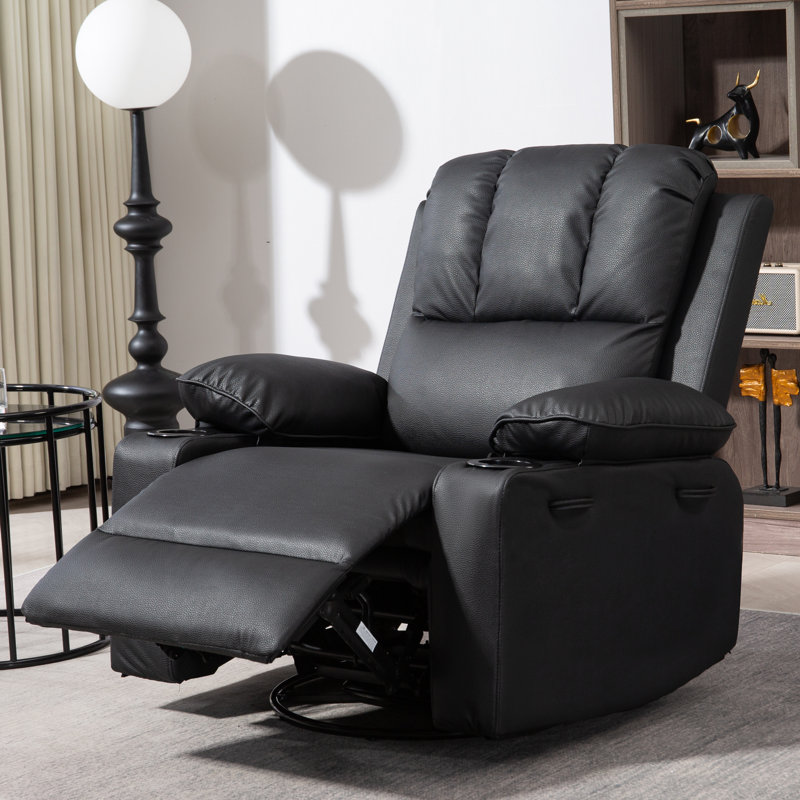 Faux Leather Heated Massage Chair, Swivel Rocker