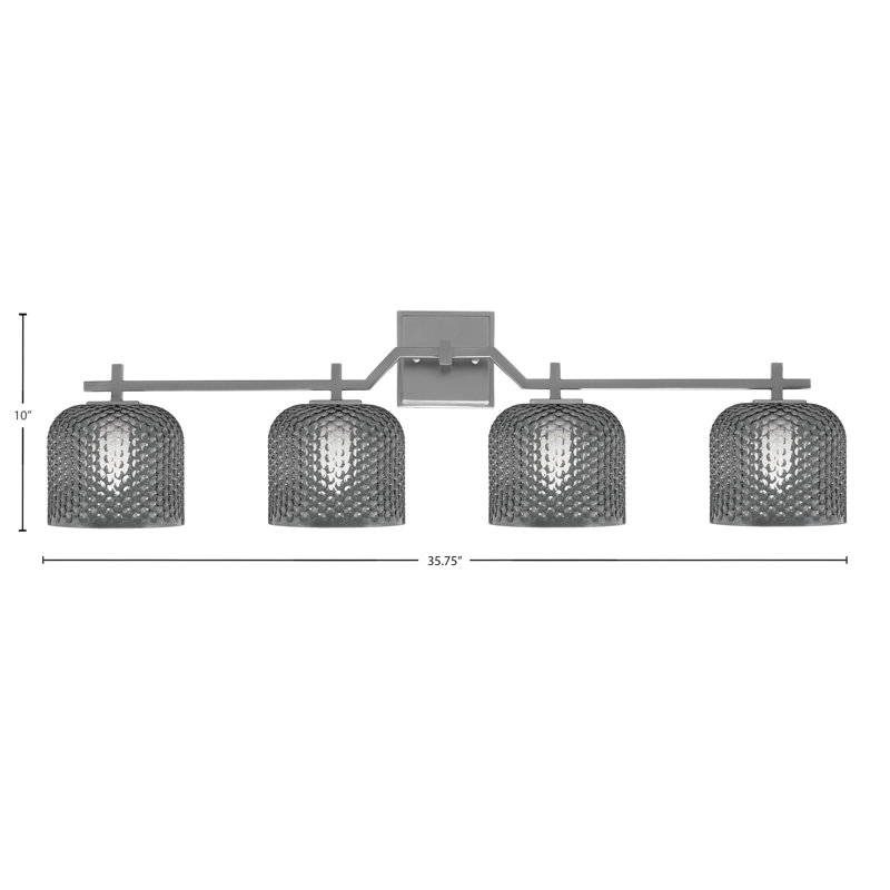 Bar pour salle de bain Headland illustré avec verre texturé fumée de 6 po, H 10 po x l 35,75 po x P 6 po, Quatre lumières
