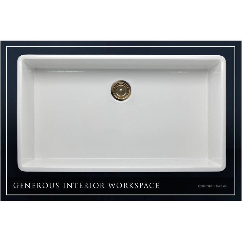 Luxury 36-Inch Solid Fireclay Farmhouse Sink, Flat Front, Brushed Brass Accessories