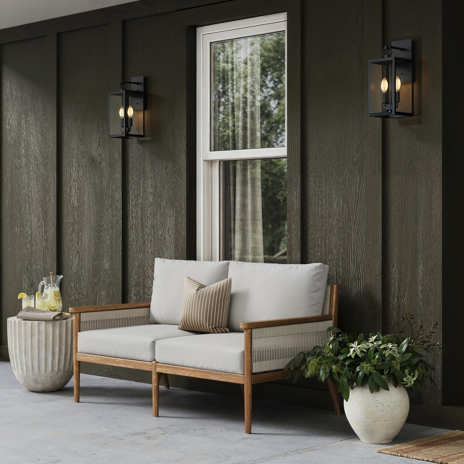 Rydell 55" Acacia Patio Loveseat, Gray