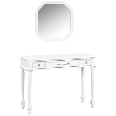 Meuble-lavabo rétro avec grand miroir et plateau à bijoux à 3 tiroirs, convenant aux petits espaces de la chambre ou de la salle de bain, finition bureau élégant, chambre de conception octogonale, couloir du salon, finition blanche,