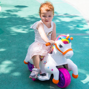 Les enfants de 6 V roulent sur des jouets, des voitures licorne à piles avec de la musique, des roues d'entraînement