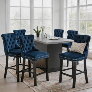 Modern Velvet Upholstered Counter Height Bar Stools (Set of 6)