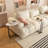 C-shaped side table in white, modern wood top with metal frame design for sofa and bedside placement-114039279