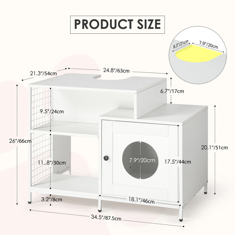 Armoire cachée pour salle de bain pour animal de compagnie, bac à litière pour chat blanc, grande salle de bain sous-lavabo pour chat, panneau de particules P2 avec espace de rangement,