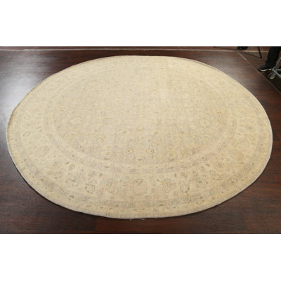 One-of-a-Kind 9'8" New Age Round Wool Area Rug in Beige