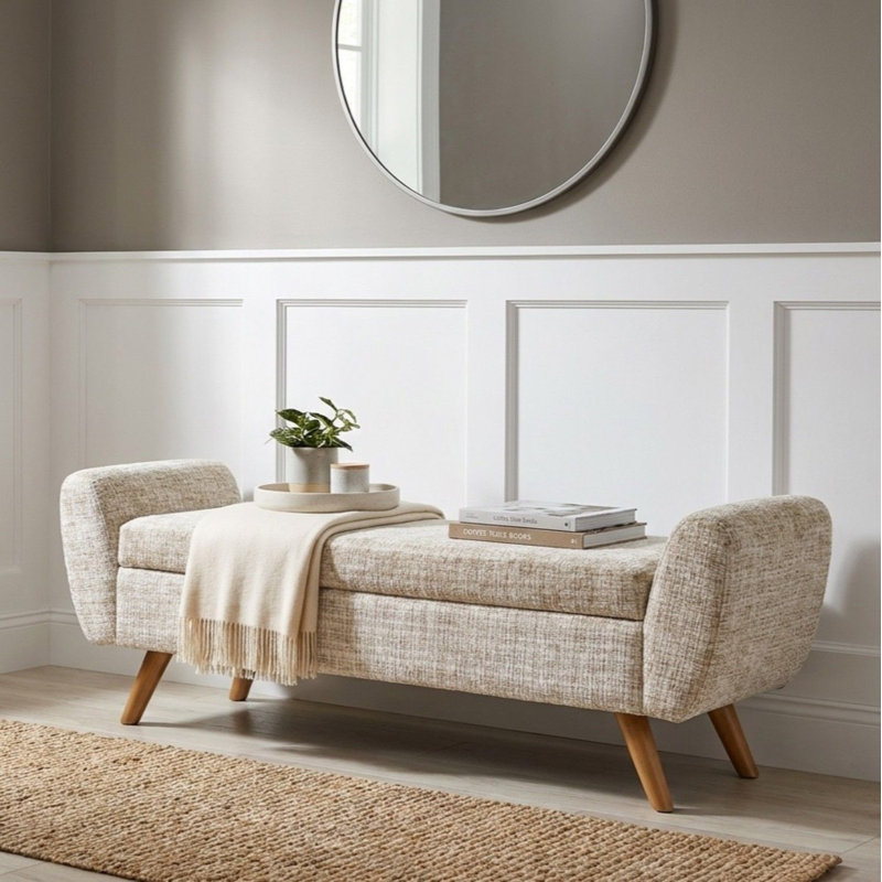 Banc de rangement rembourré Amsi, Cream Woven