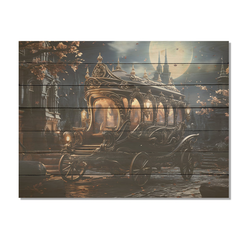 Enchanted Evening Carriage - Old American Cart On Wood Print, 10" H x 20" W x 0.78" D