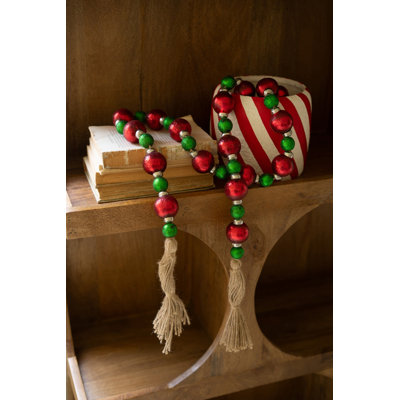  Red and Green Christmas Ball Garland with Jute Tassels 84" L