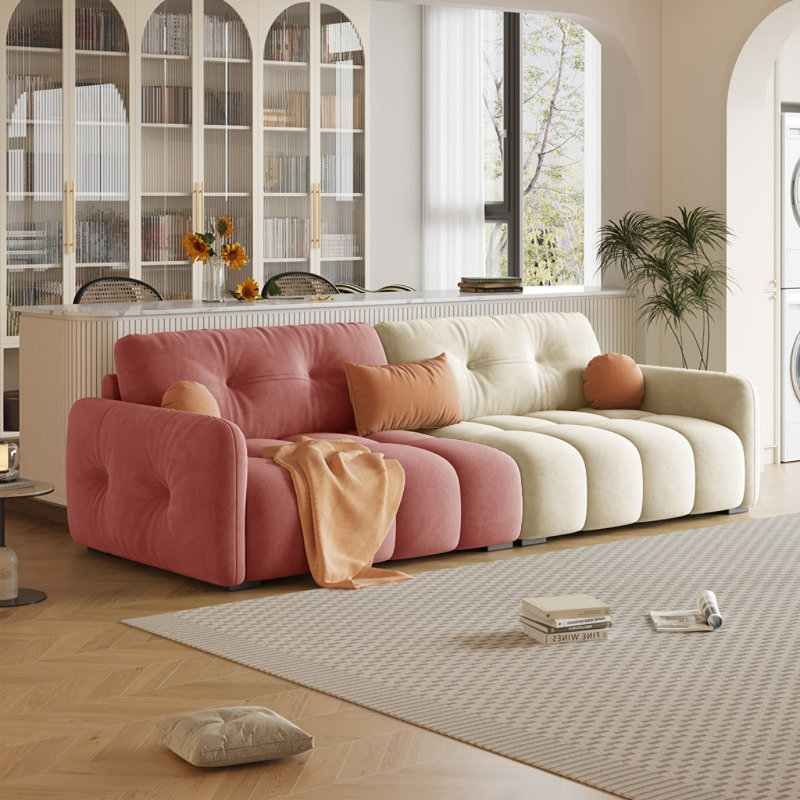 Canapé de salon de style français, 3, H 33,46 po x l 94,49 po x P 39,37 po, Rose / blanc cassé