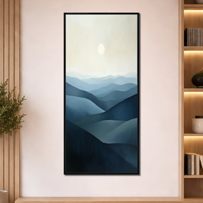 Crêtes du soleil pâle I - Tableau abstrait bleu encadré