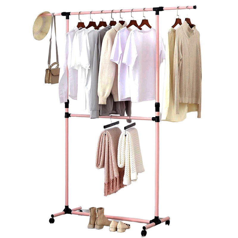 Adjustable Rolling Clothing Rack, Pink