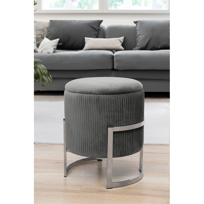 Ajla 40cm Wide Velvet Tufted Circle Pouffe Ottoman with Storage