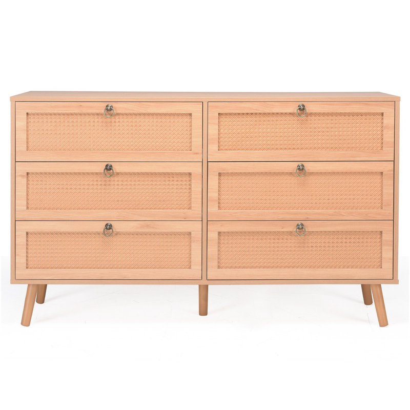 Commode double à 6 tiroirs en rotin pour chambre à coucher, commode, commode à tiroirs moderne