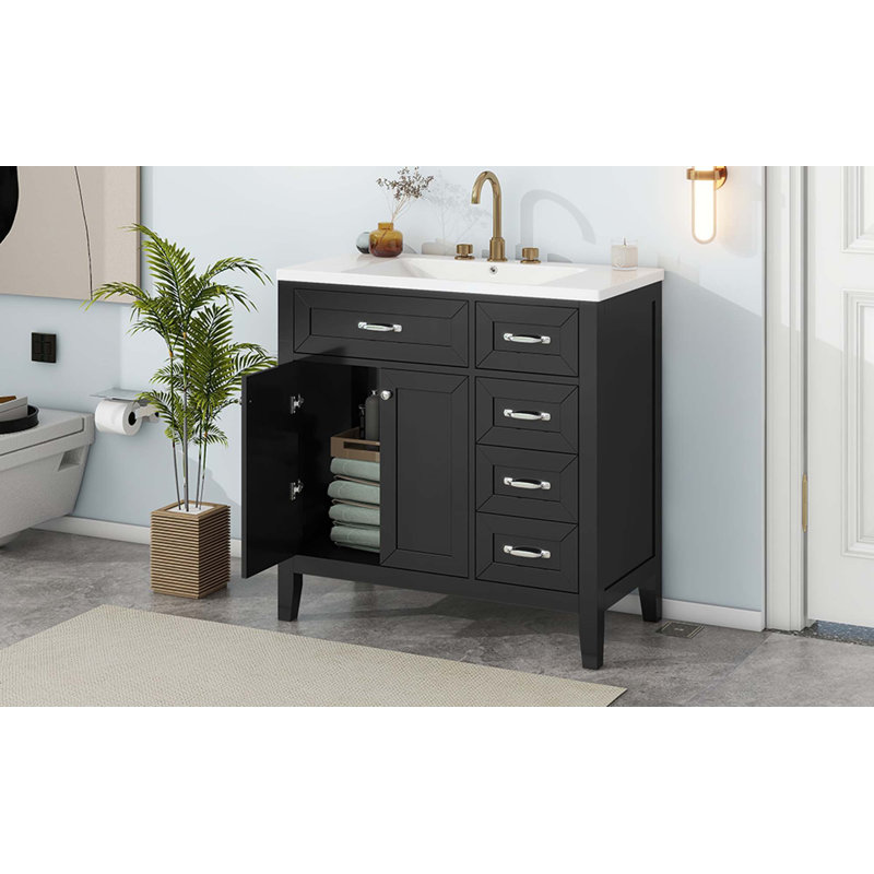 Armoire de salle de bain 36 po avec lavabo et tiroirs 36 po, Noir
