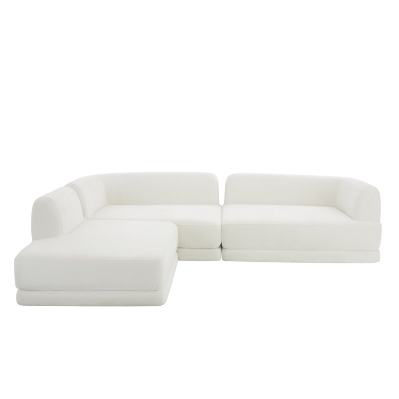 Canapé modulaire moderne en L avec éponge entièrement compressée haute densité et méridienne, L 115,35 po, Polyester beige