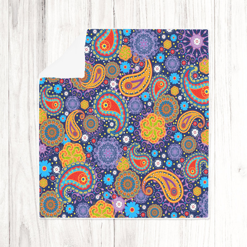 Jeté , L 50 po x L 60 po, Orange / mauve / bleu, Motif cachemire
