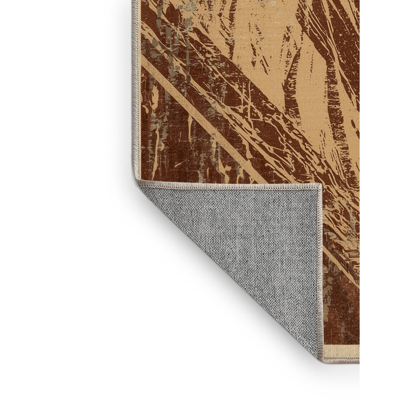 Tapis beige rustique lavable à la machine Pegah Country, Rond 5 pi