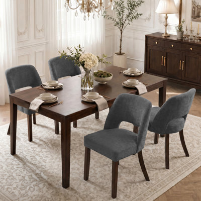Modern Chenille Upholstered Dining Chair with Solid Wood Legs, Mid-Century Accent Side Chair for Kitchen & Dining Room