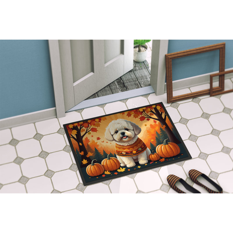 Bichon Frise Fall Indoor or Outdoor Mat, L 18 po x L 27 po