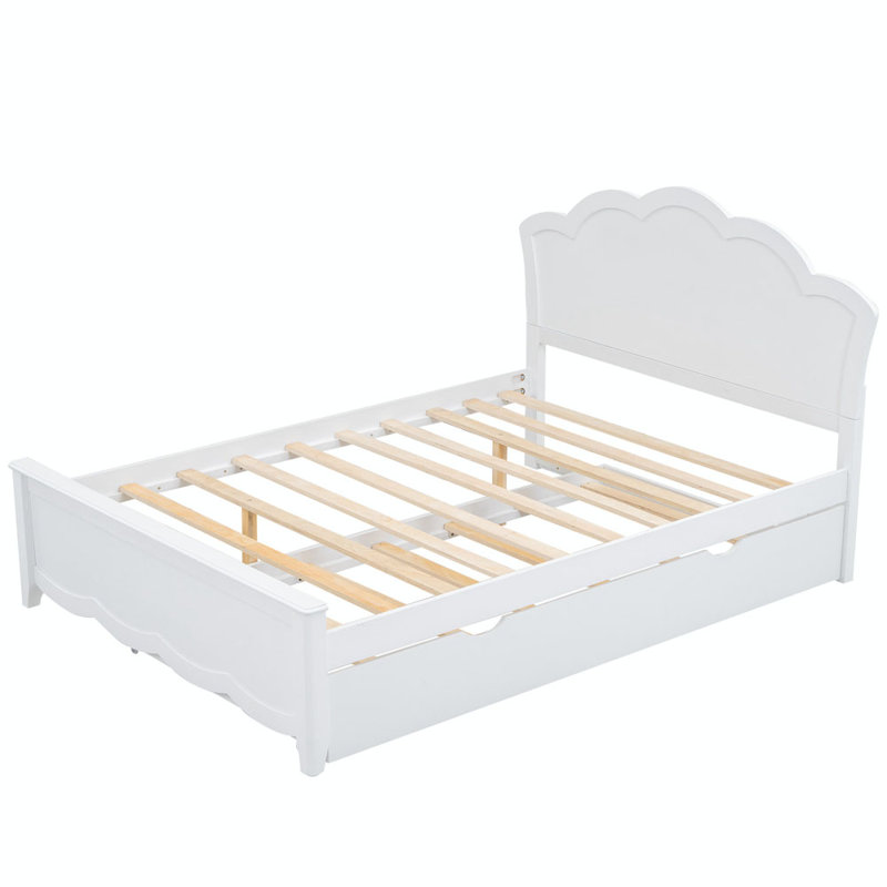 Lit plateforme en bois avec tête de lit Ela, Blanc, Double