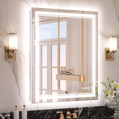 Chrisna LED Bathroom Mirror with Frontlit and Backlit, 3 Colors Temperature & Dimmable Light Anti-fog Tempered Glass Bathroom Vanity Mirror