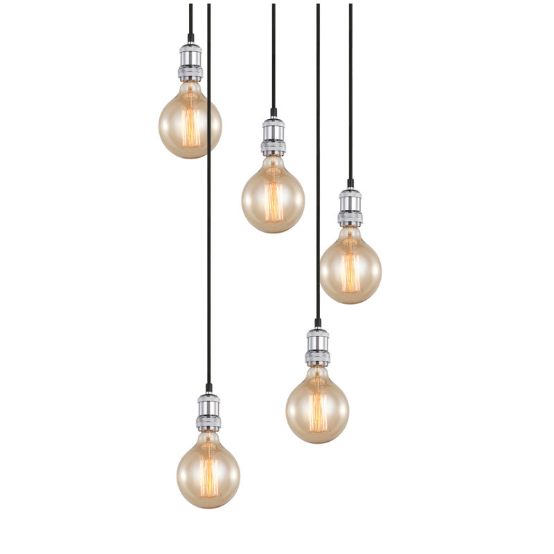 Luminaire suspendu pour grappe 5 lumières Pinnix, Chrome / Bronze
